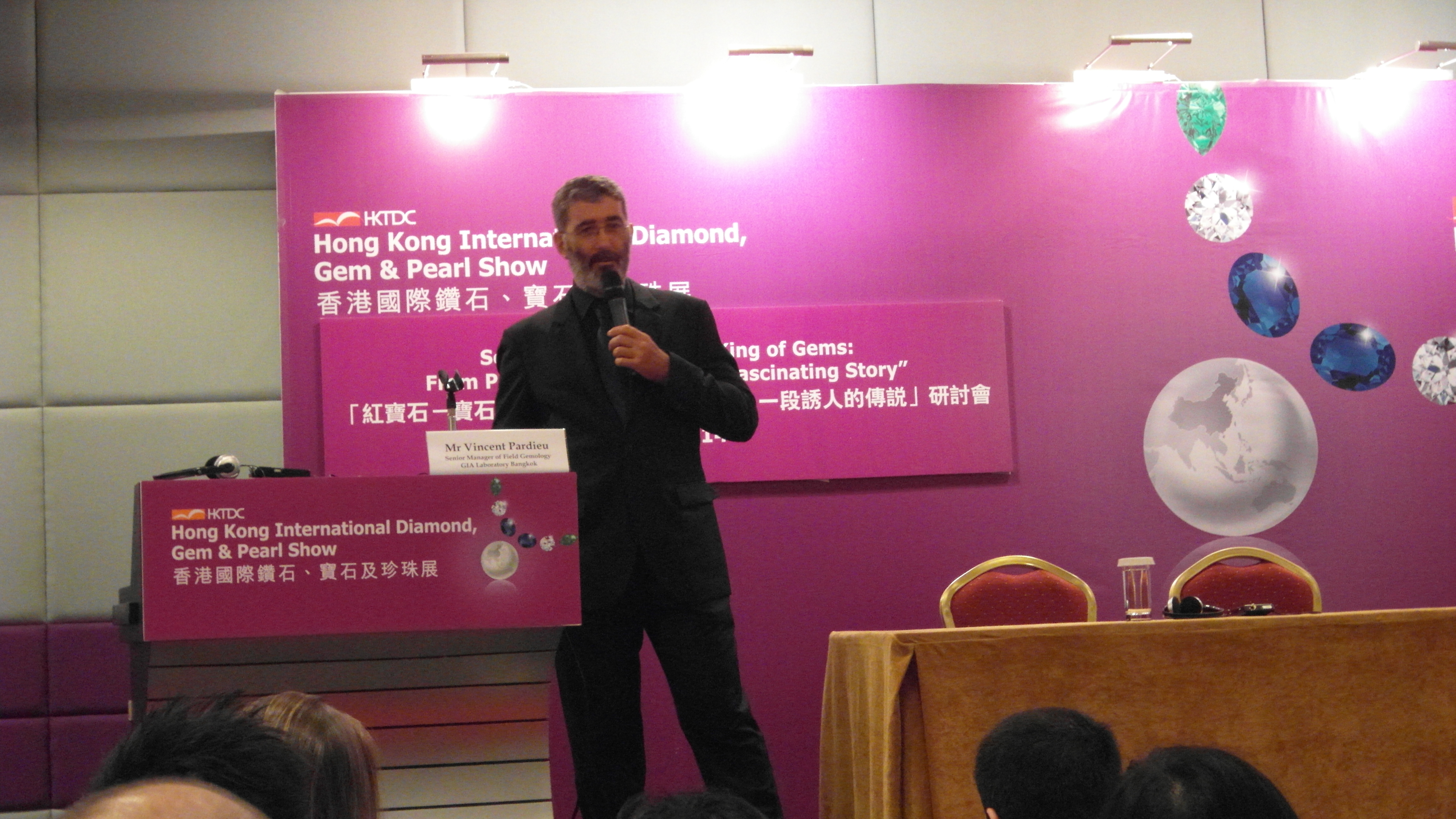Vicent Pardieu, senior manager of field gemmology, GIA Laboratory Bangkok was giving a seminar about ruby in Asiaworld-Expo